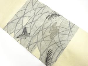 アンティーク　絽　芝草にふくら雀模様織り出し丸帯（材料）